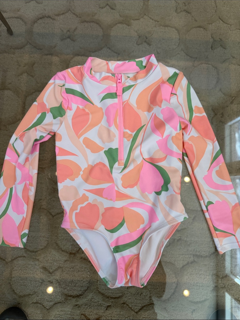 Carter's Long-Sleeve Rashguard Swimsuit in Pink, Peach & Green Floral
